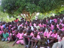 Ugandan schoolchildren pictured during a visit by the Rev Alan McCann.